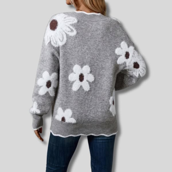 THEA | ELEGANT V-NECK FLORAL SWEATER