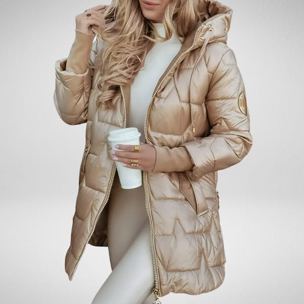 Lina | Long, warm quilted jacket with generous hood