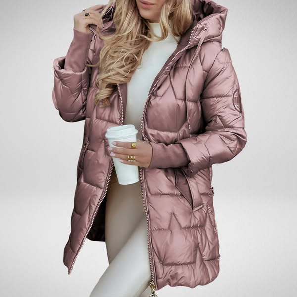 Lina | Long, warm quilted jacket with generous hood