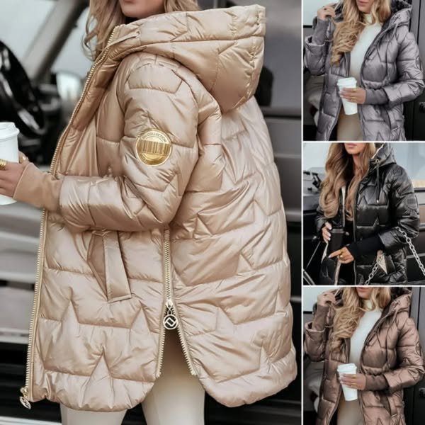 Lina | Long, warm quilted jacket with generous hood