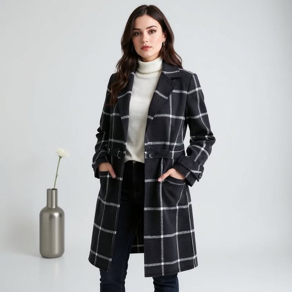 Stephanie | Elegant Wool Check Coat