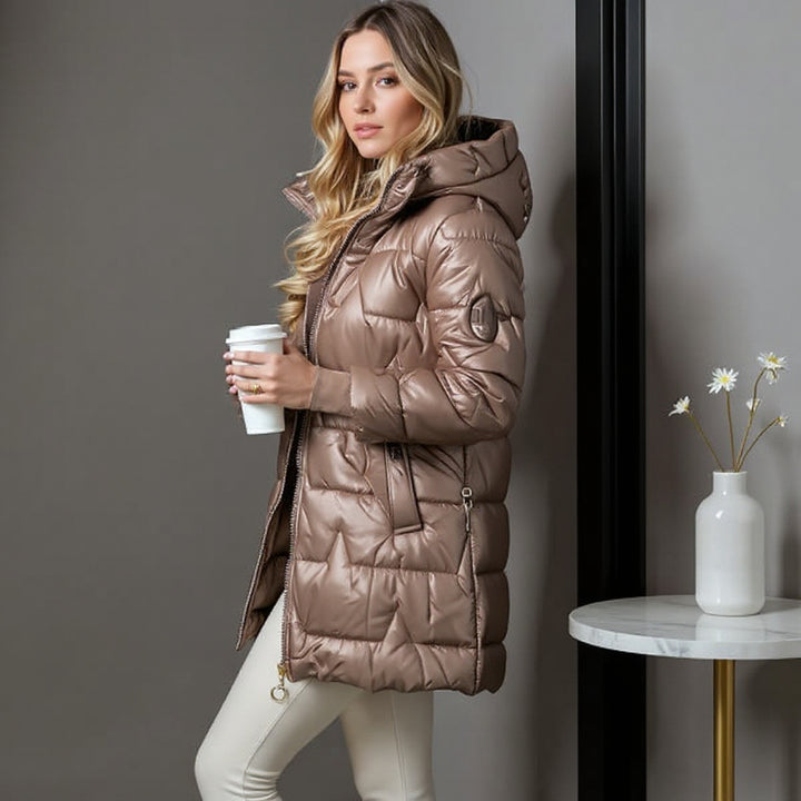 Lina | Long, warm quilted jacket with generous hood